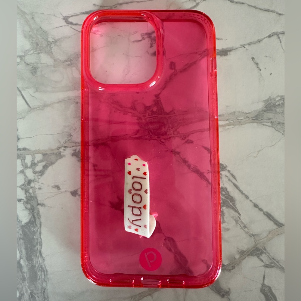 Loopy Case Transparent Pink Red Phone Case with Grip Loop